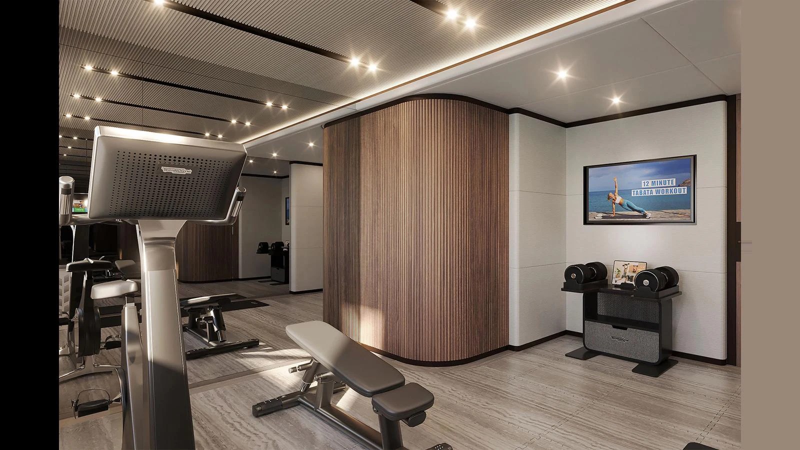 a room with a large wood cabinet and a television aboard MAJESTY 145 Yacht for Sale