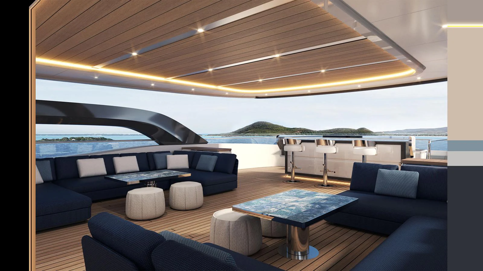 a living room with a large glass window aboard MAJESTY 145 Yacht for Sale