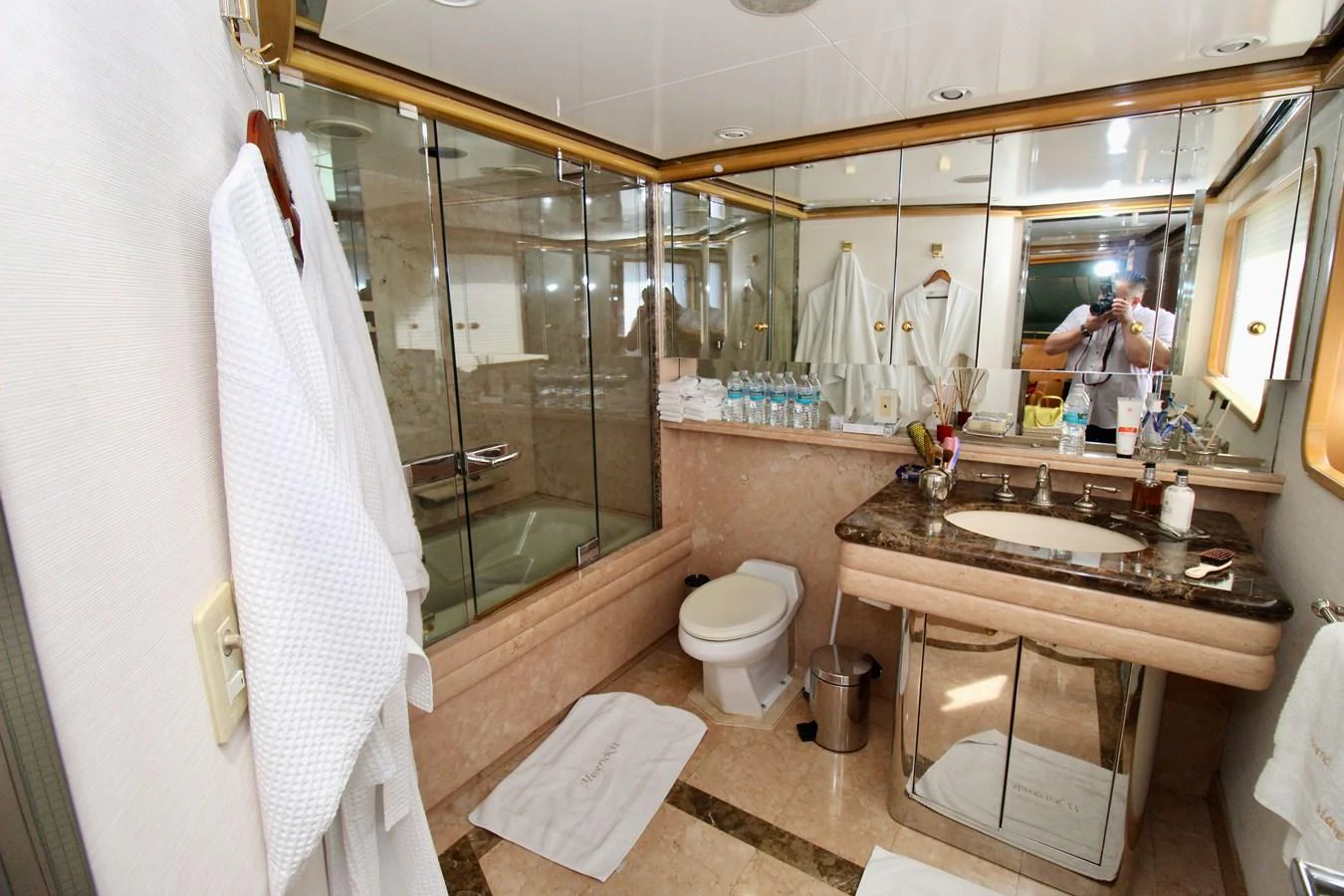 a bathroom with a stand up shower aboard MAVERICK Yacht for Sale