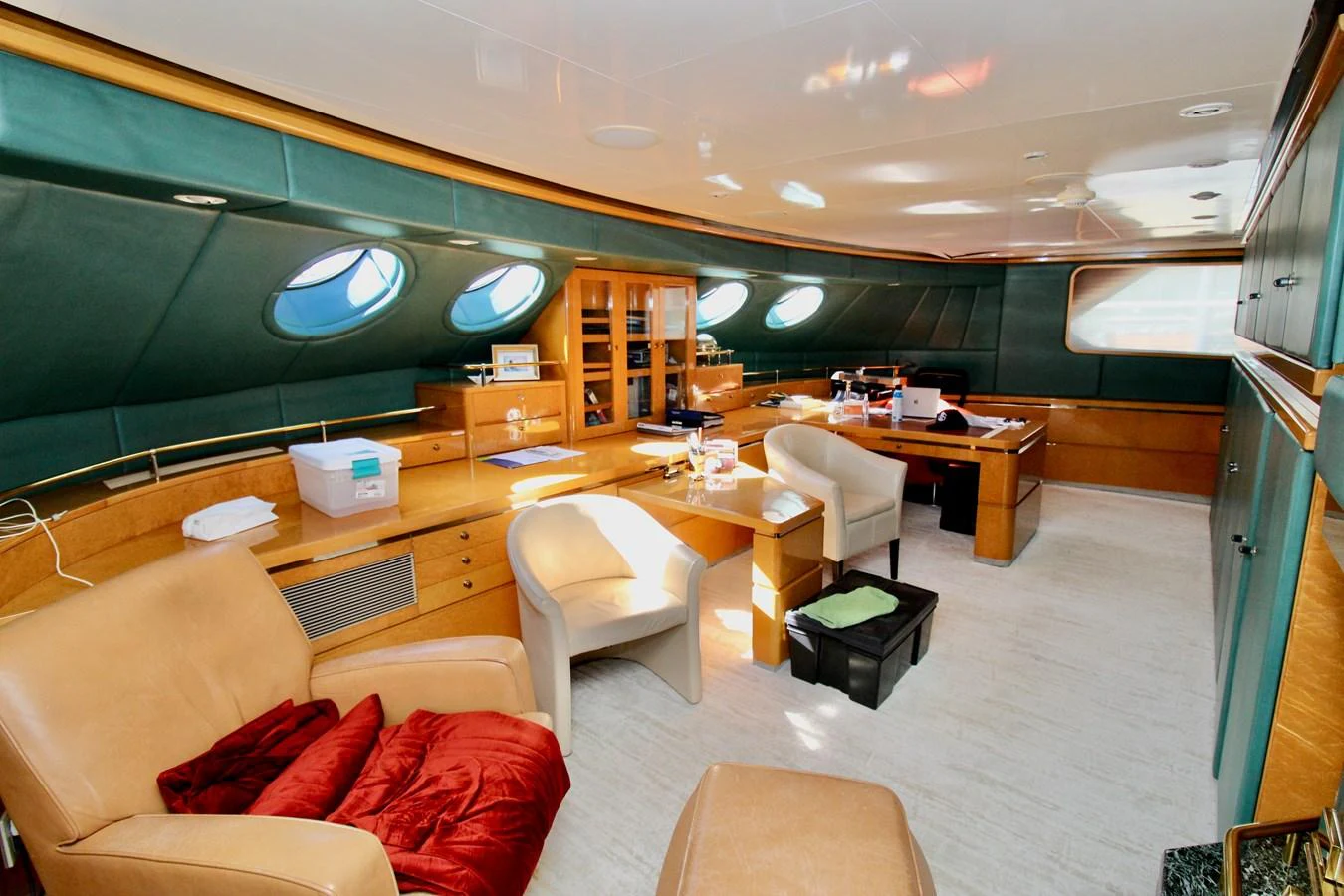 a room with a couch and a table and chairs aboard MAVERICK Yacht for Sale