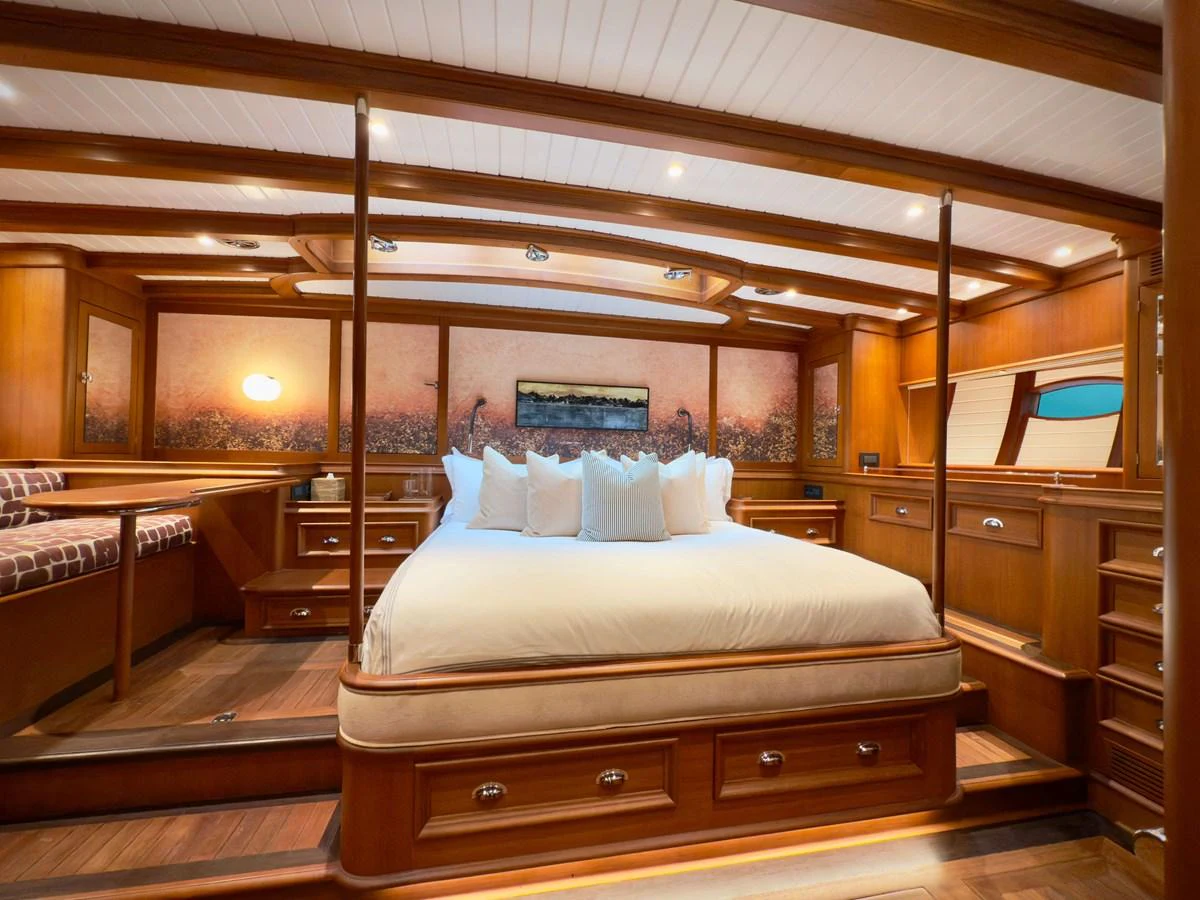a bed in a cabin aboard NAMUUN Yacht for Sale