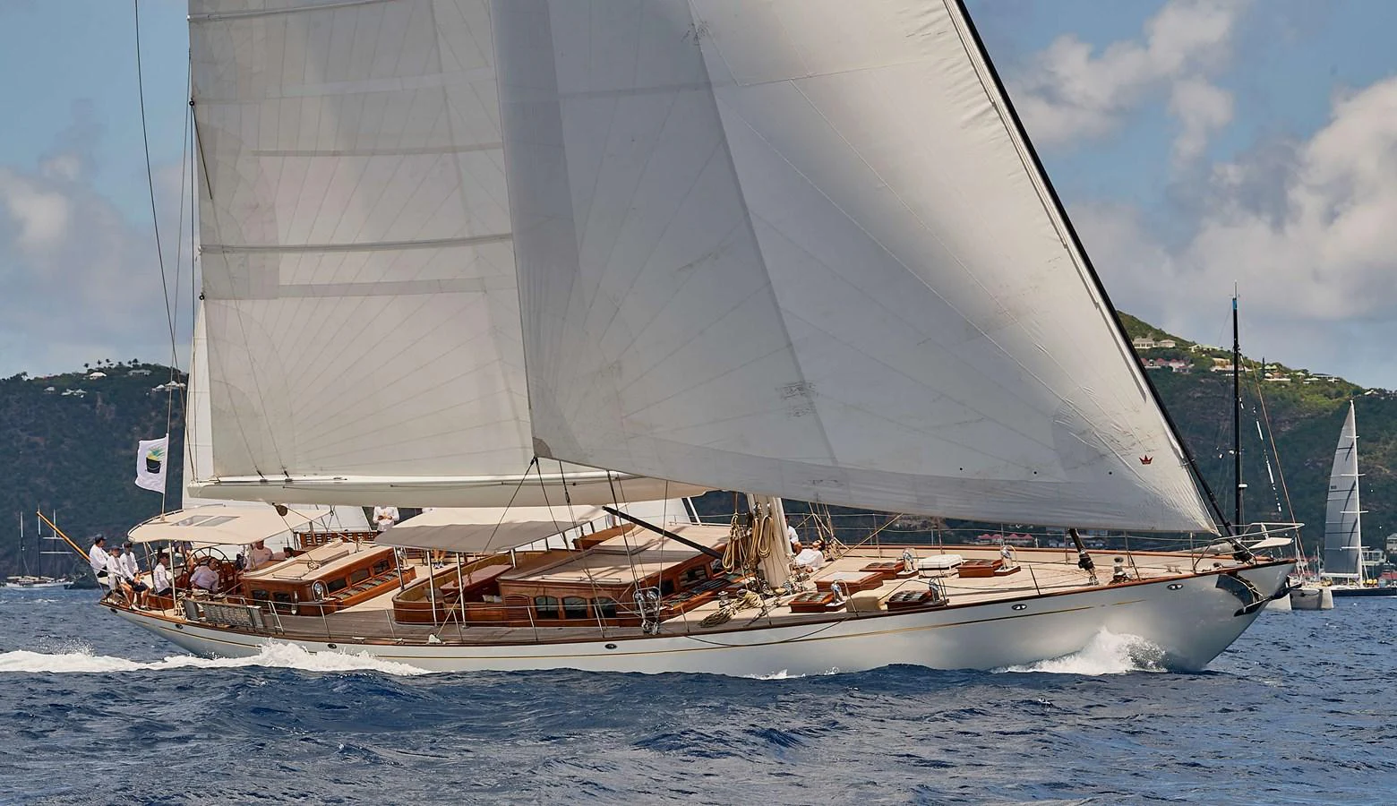 a large white sailboat aboard NAMUUN Yacht for Sale