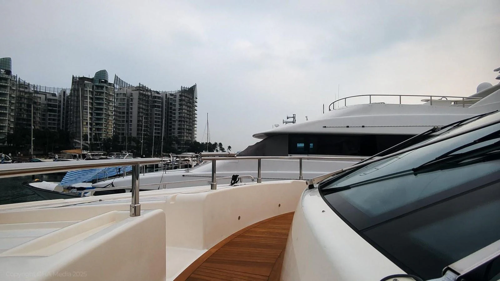 a boat on a dock aboard OXYGEN Yacht for Sale