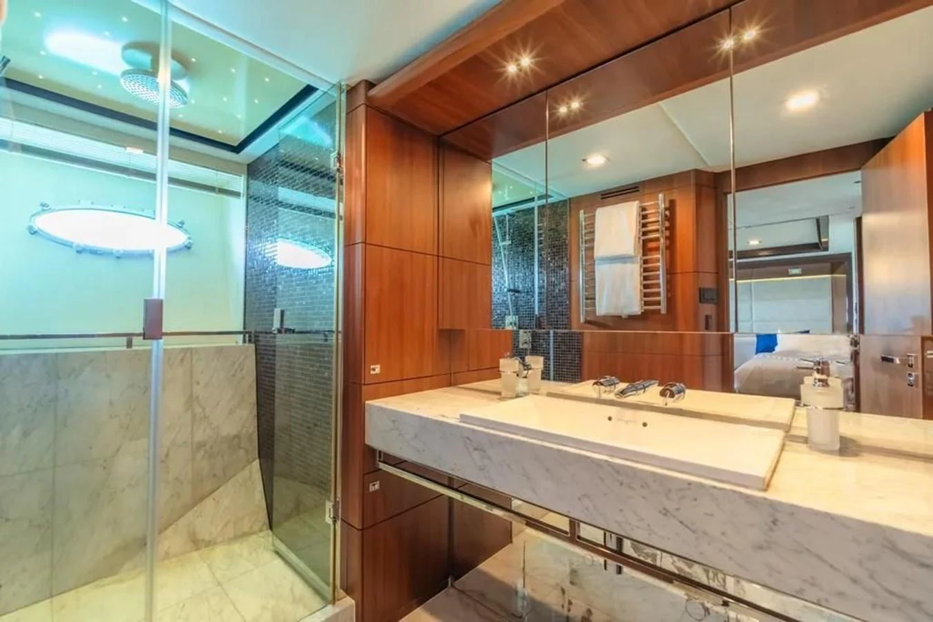 a bathroom with a large bathtub aboard BLUE MOON Yacht for Sale