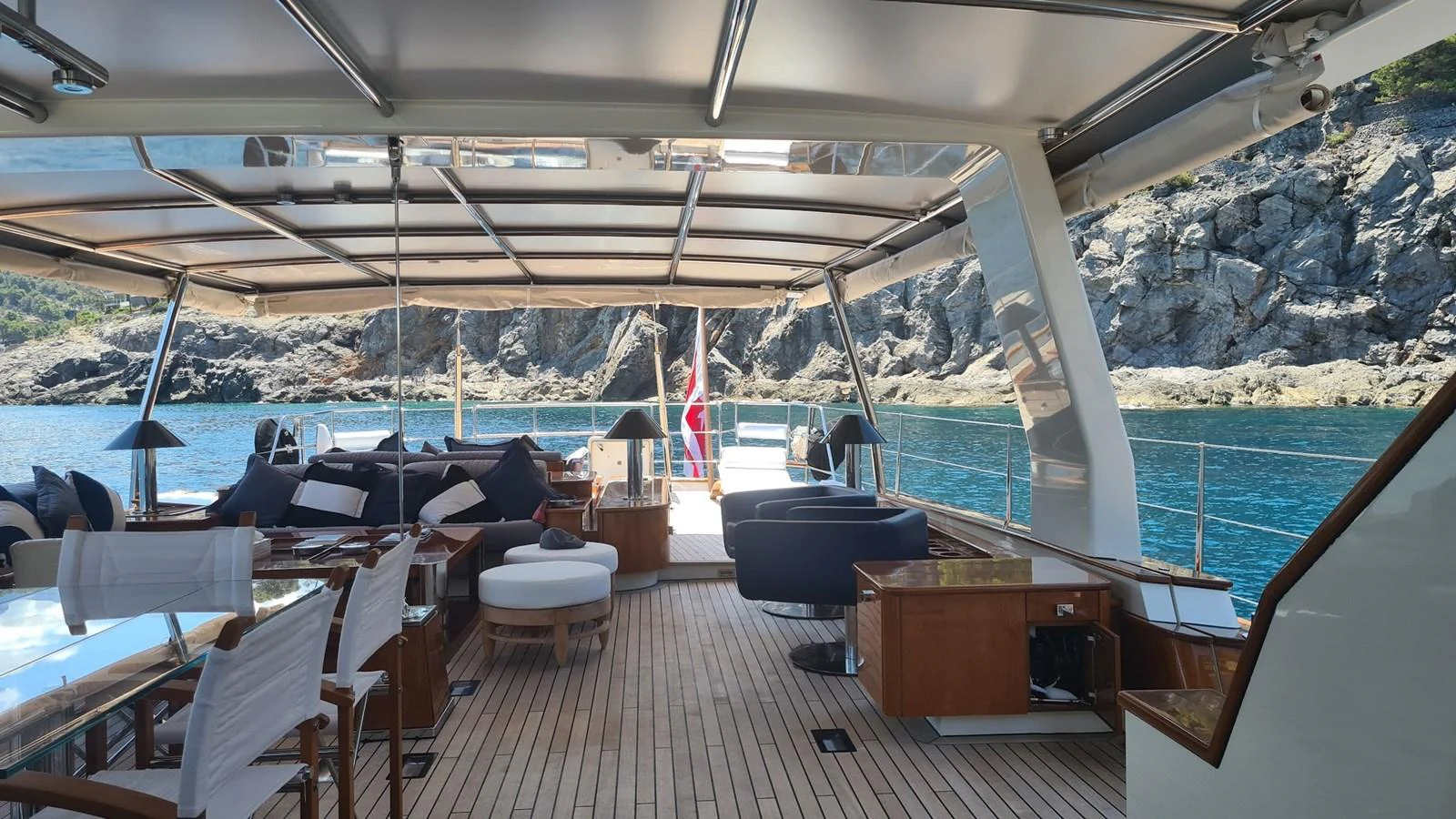 a boat on a deck aboard AKALAM Yacht for Sale