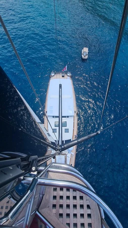 a tall building with a tower aboard AKALAM Yacht for Sale
