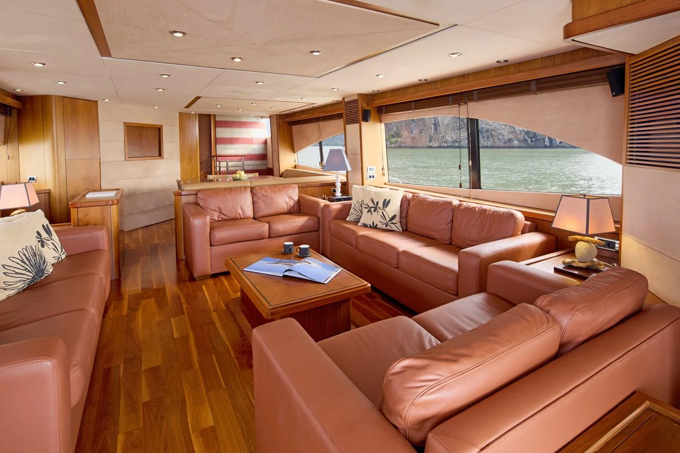 a living room with a large window aboard MAJOR AFFAIR Yacht for Sale
