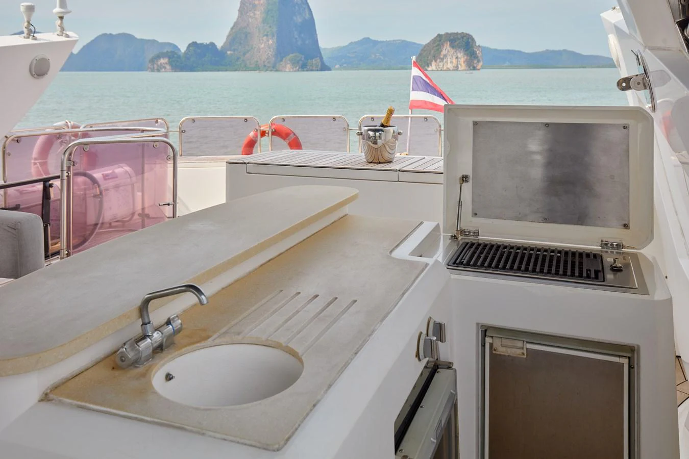 a sink and a microwave on a boat aboard MAJOR AFFAIR Yacht for Sale