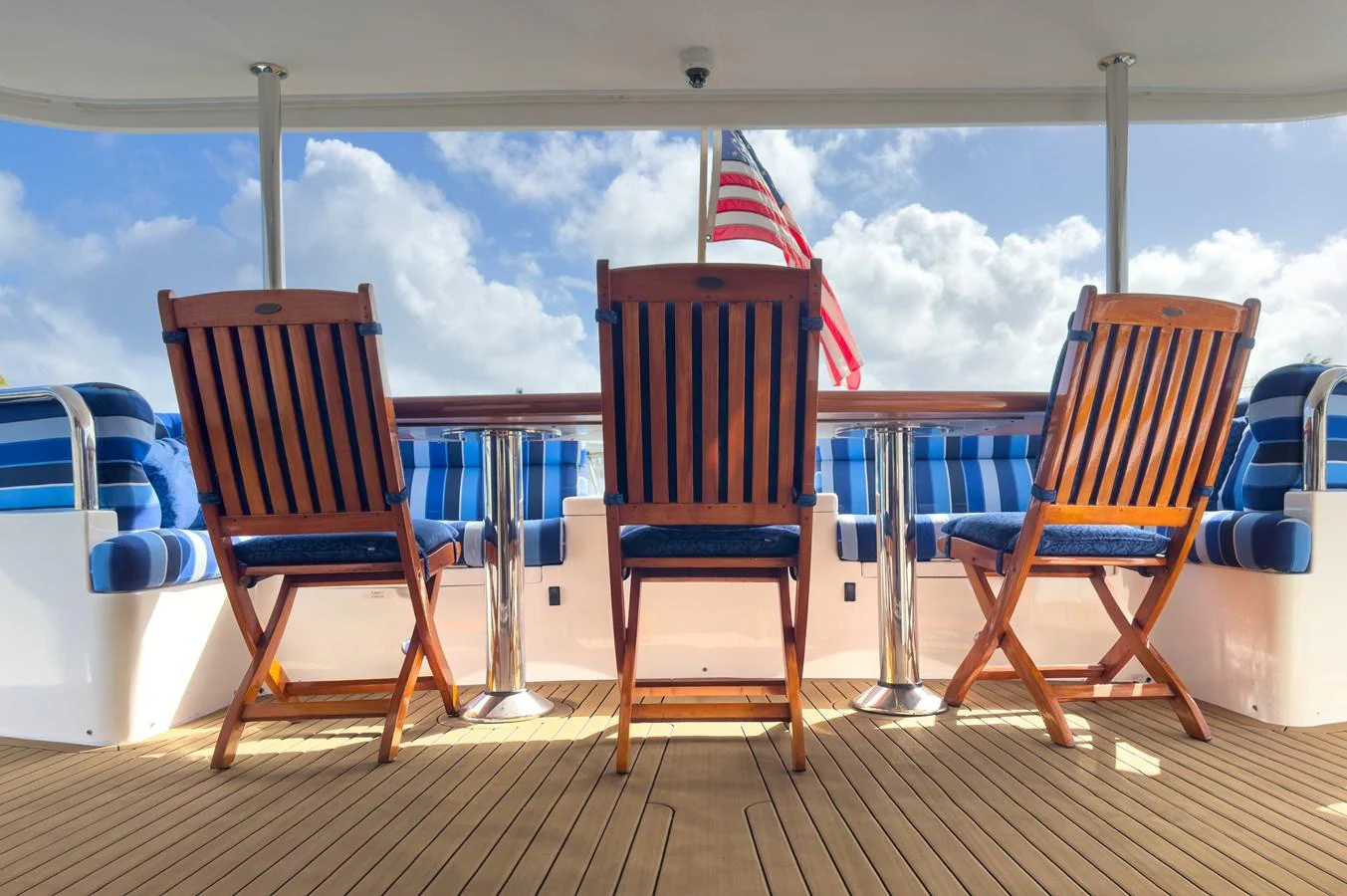 chairs on a deck aboard JUSMAD Yacht for Sale