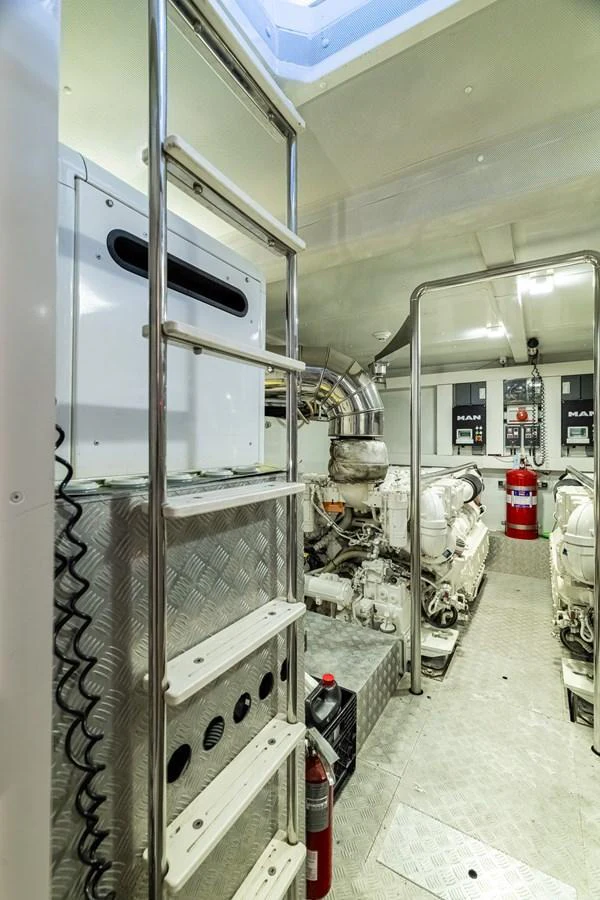 The engine room showcases the yacht's powerful machinery and well-organized layout. aboard SABI Yacht for Sale