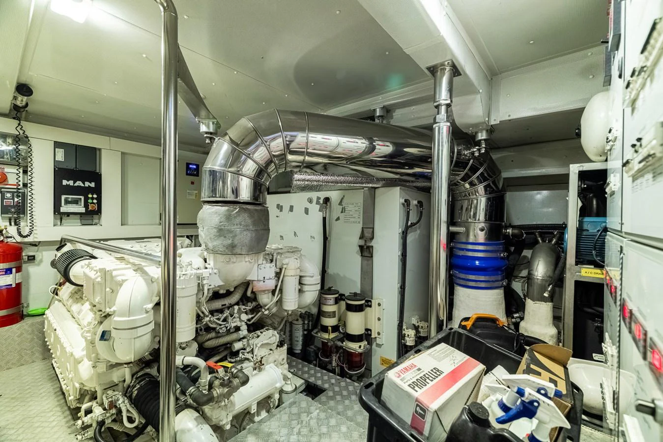 a large room with machinery aboard SABI Yacht for Sale