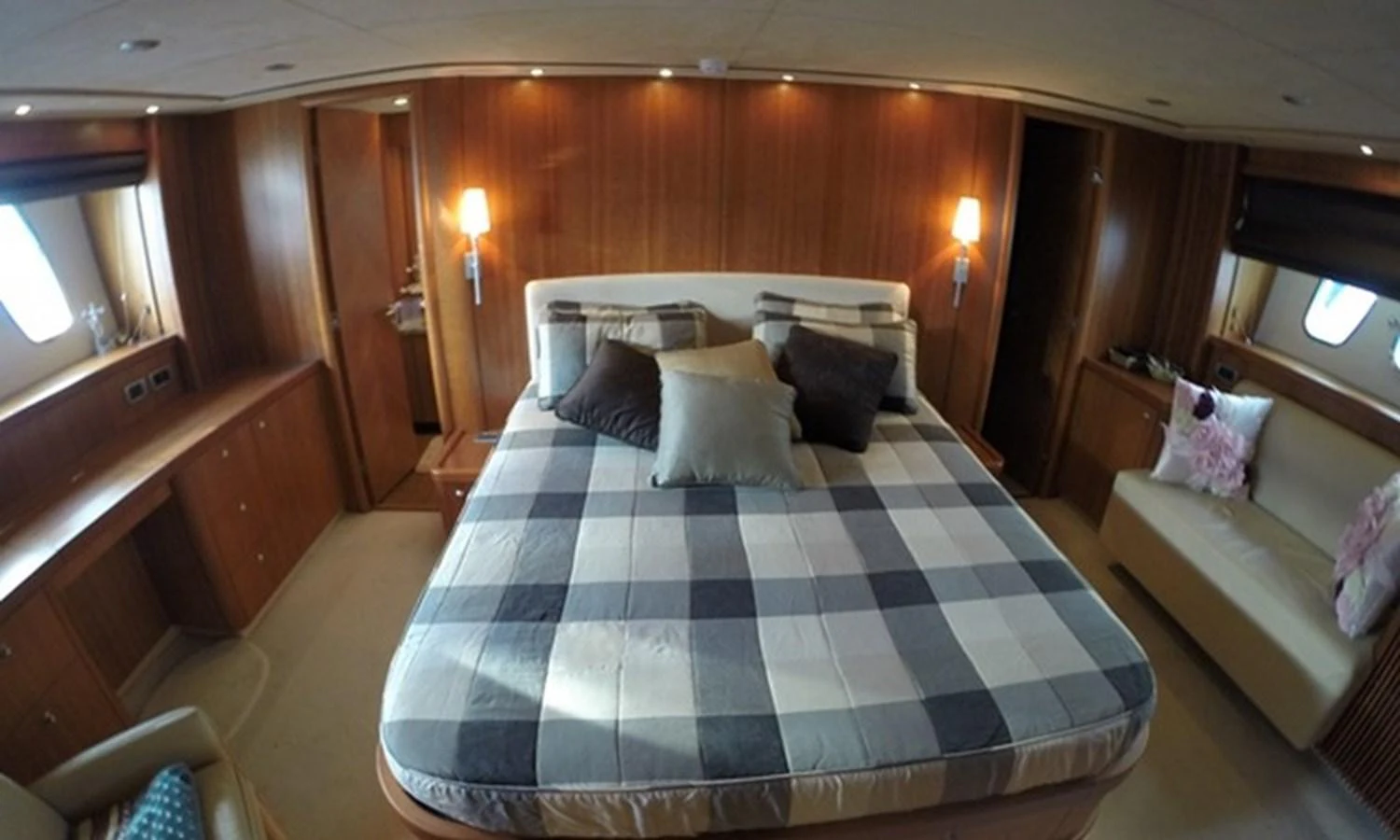 a bed in a room aboard ESY Yacht for Sale