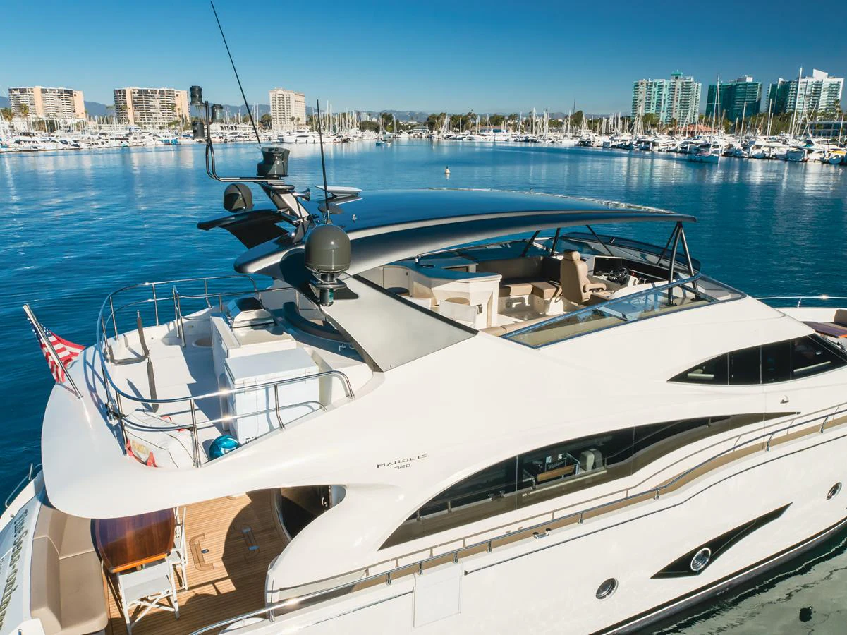 a boat with a drone on the front aboard FINE SEAS-ONINGS Yacht for Sale