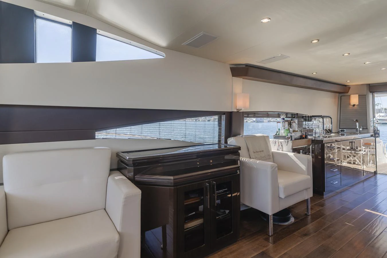 a large kitchen with a large window aboard FINE SEAS-ONINGS Yacht for Sale