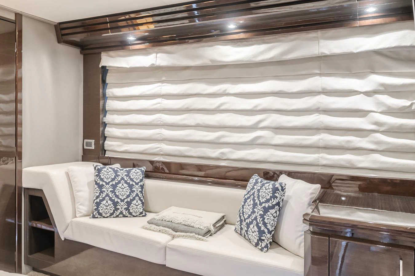 a bed with white sheets aboard FINE SEAS-ONINGS Yacht for Sale