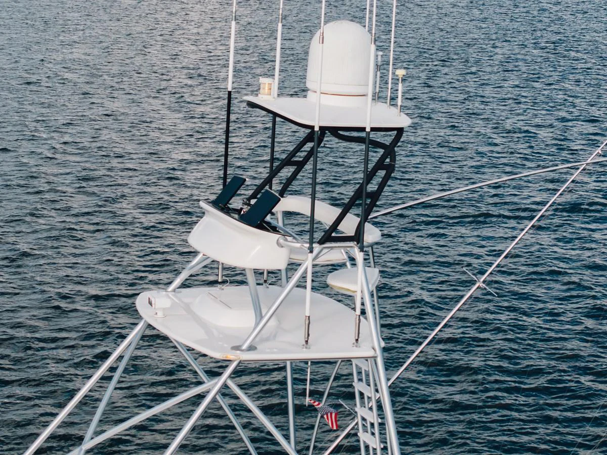 a white chair on a boat aboard EL JEFE Yacht for Sale