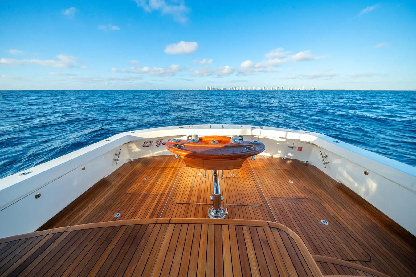 a wooden platform on a boat aboard EL JEFE Yacht for Sale