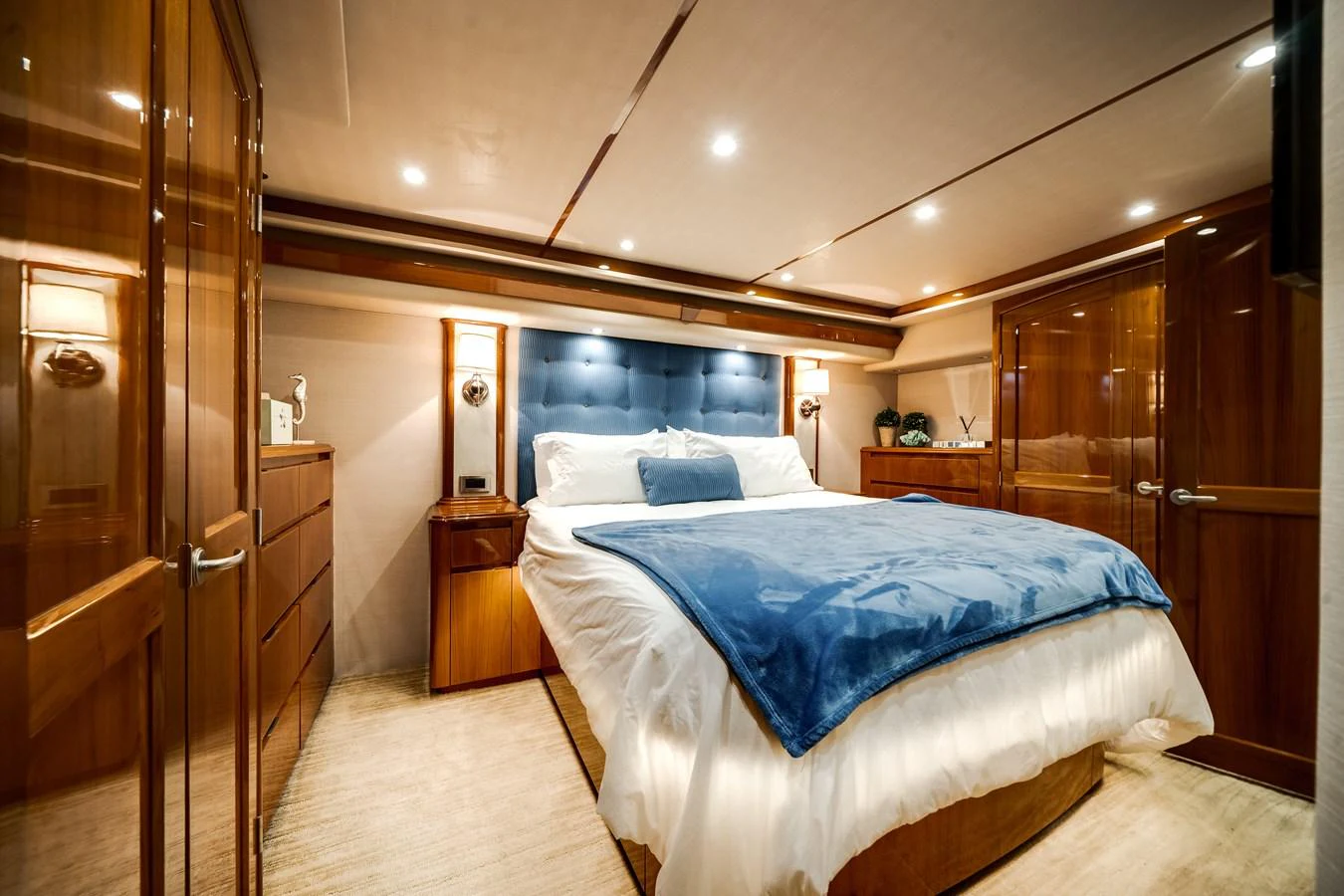 a room with two beds aboard EL JEFE Yacht for Sale