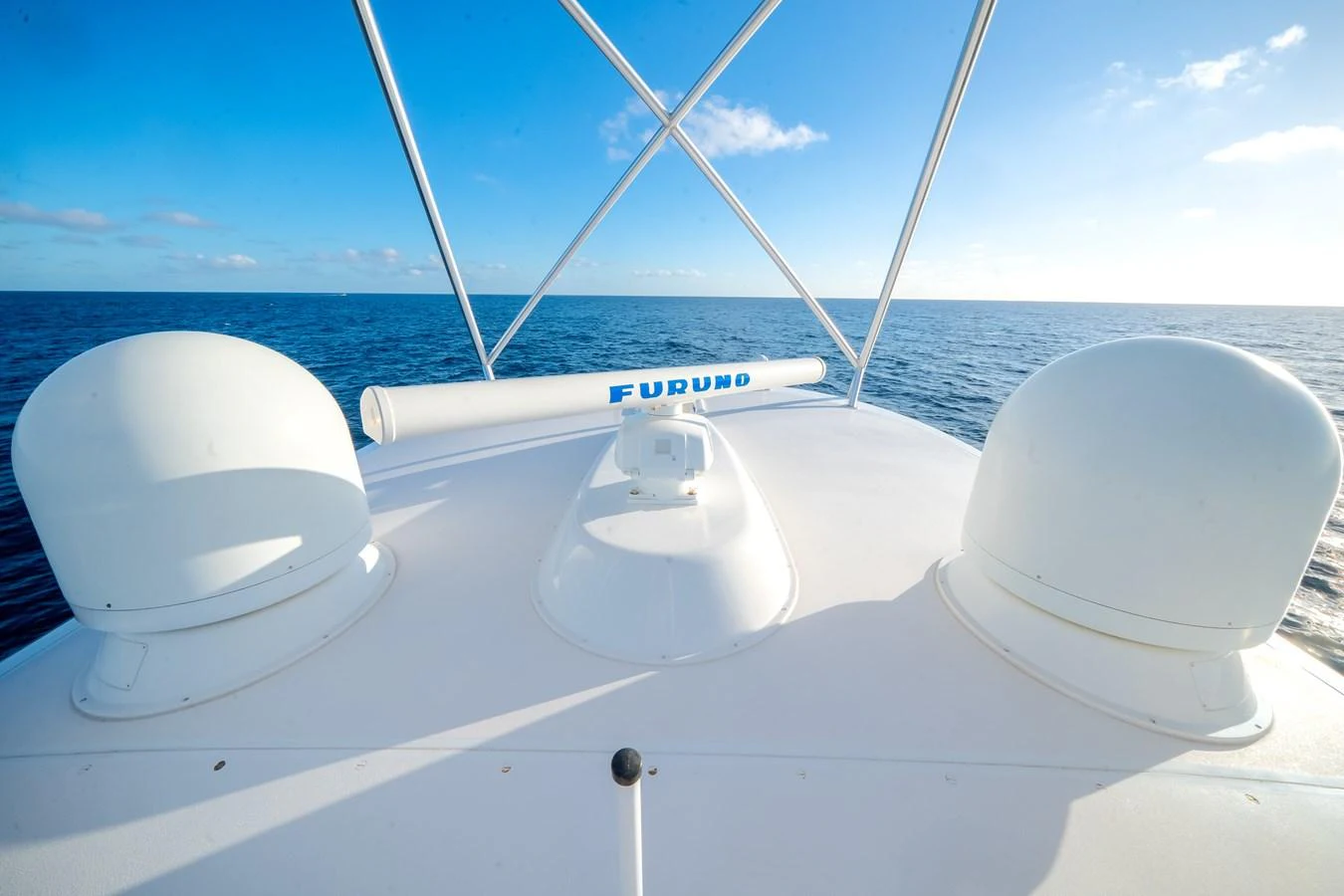 a group of white satellite dishes on a white surface aboard EL JEFE Yacht for Sale