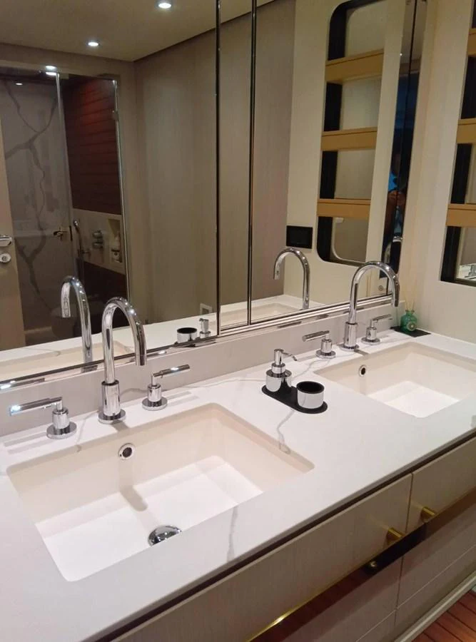 a bathroom with two sinks aboard ANGEL Yacht for Sale