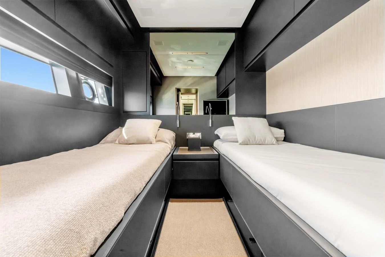 a room with two beds aboard SAMIRA Yacht for Sale