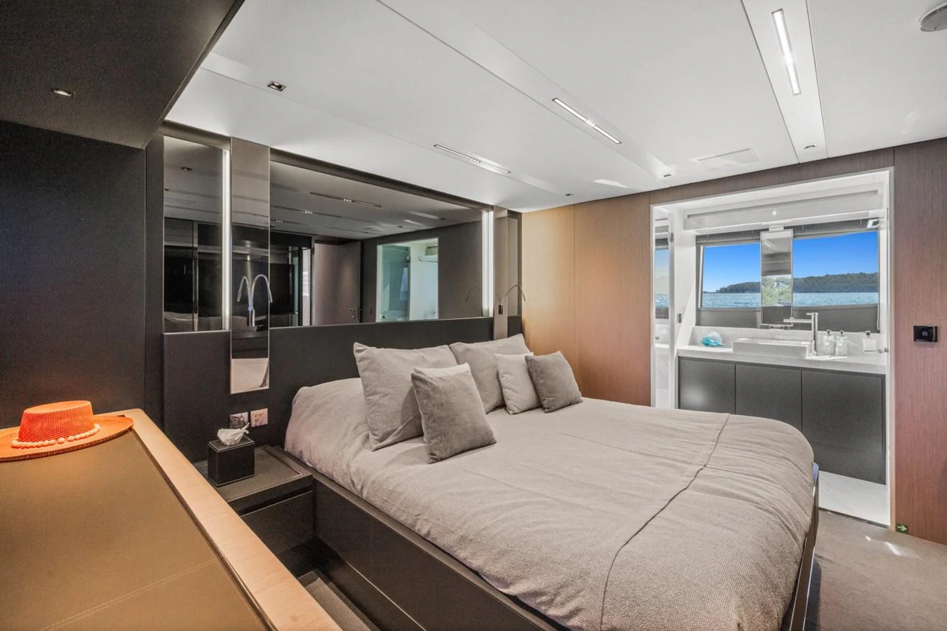 a bed in a room aboard SAMIRA Yacht for Sale