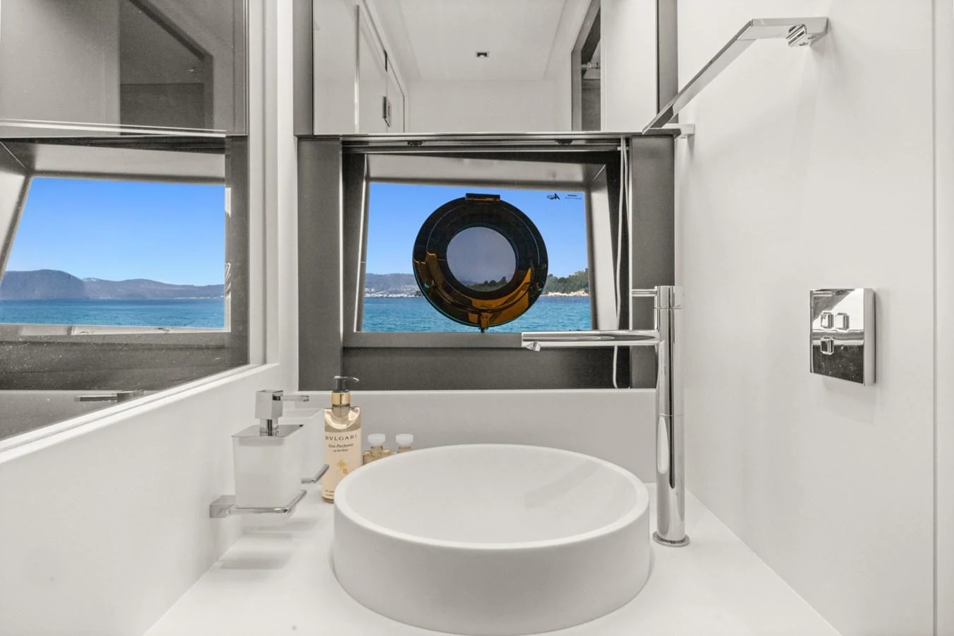 a white sink in a room aboard SAMIRA Yacht for Sale