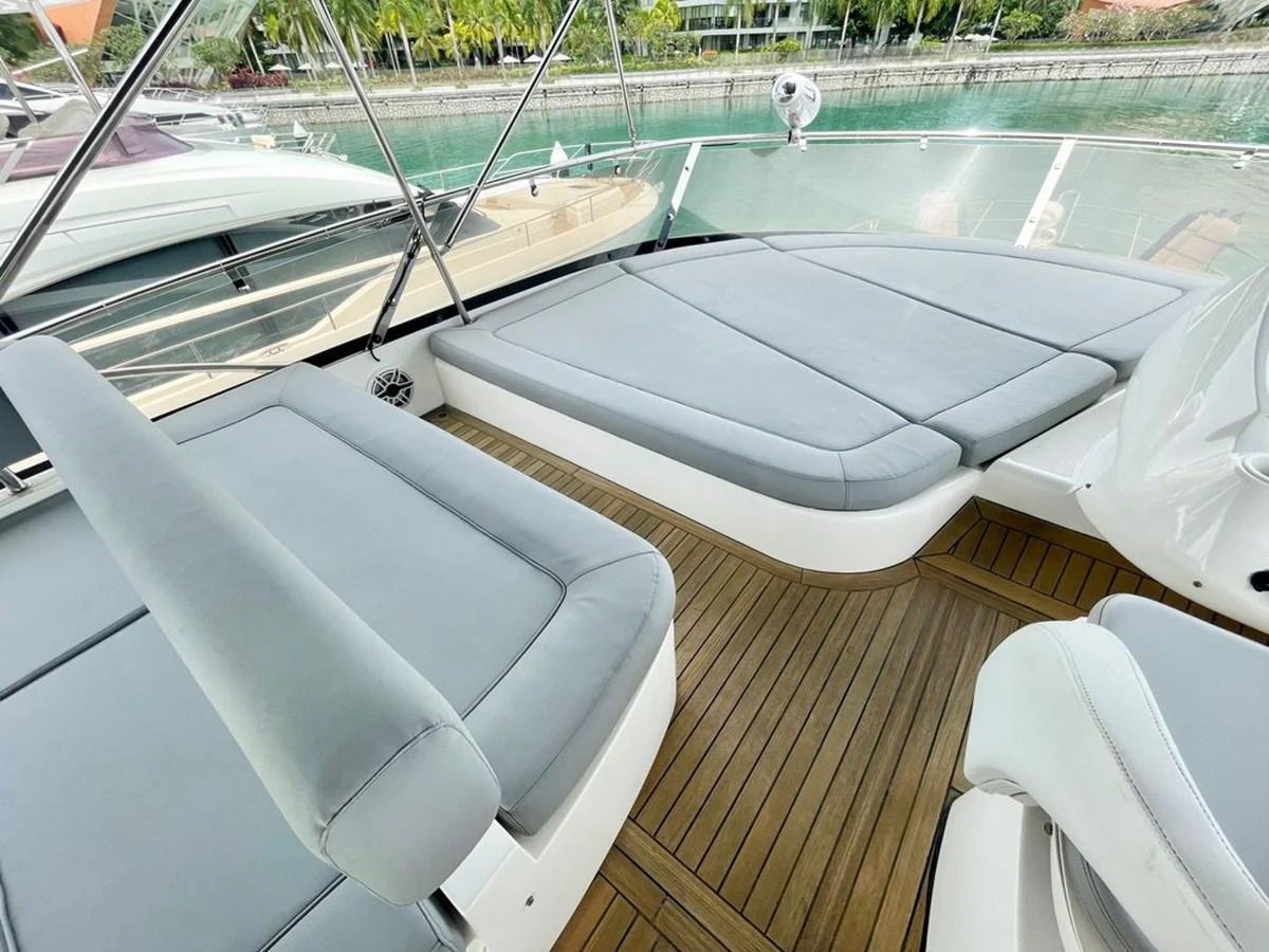 The flybridge offers comfortable seating with a view of the surrounding waters. aboard ELLYN Yacht for Sale