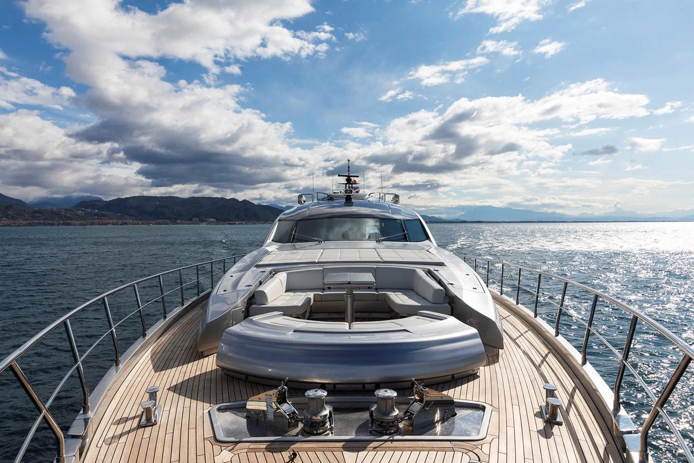 The yacht's foredeck offers a spacious and luxurious area for relaxation with stunning views of the open sea. aboard GRACE Yacht for Sale