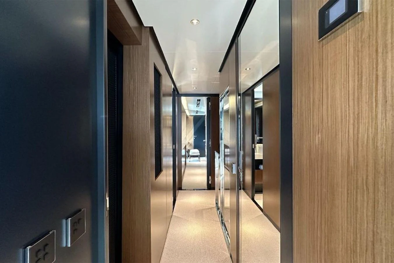 a hallway with doors aboard BELLA DONNA Yacht for Sale