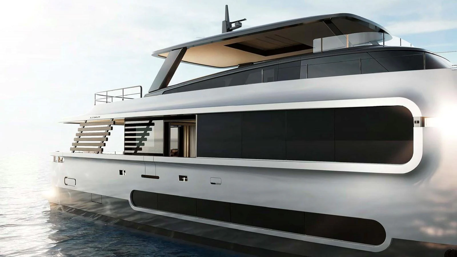 A sleek and modern yacht with a streamlined design, cruising on calm waters. aboard AZIMUT GRANDE 27M MAGELLANO Yacht for Sale