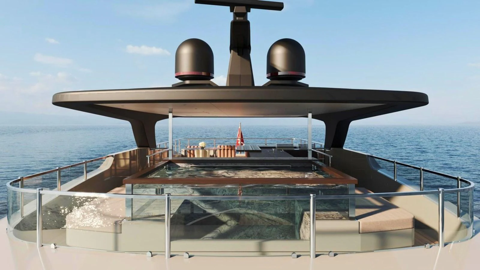 The sundeck features a luxurious hot tub with panoramic ocean views. aboard CASA F Yacht for Sale