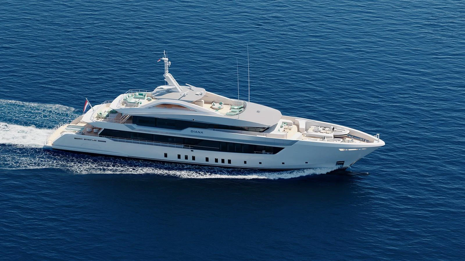 A sleek and modern yacht glides effortlessly through the deep blue sea. aboard DIANA Yacht for Sale