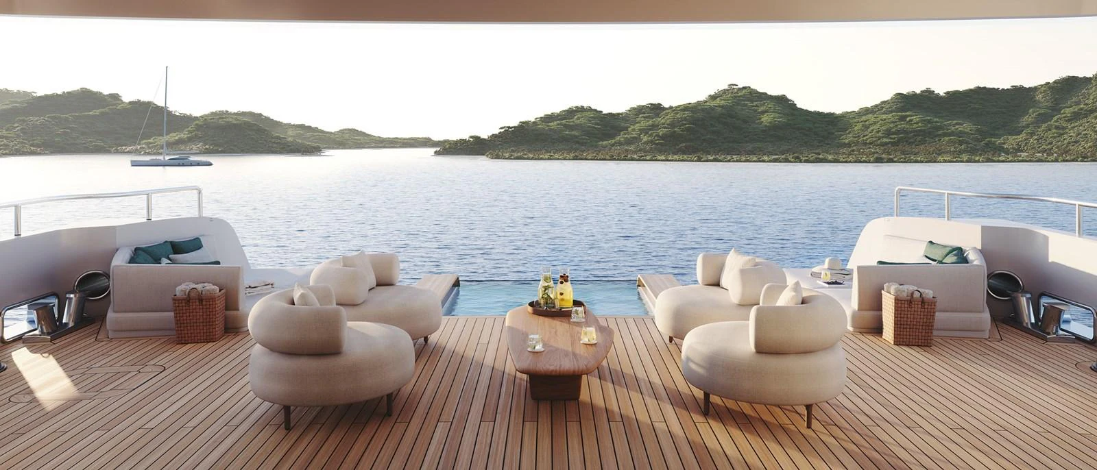The aft deck offers a serene and luxurious lounging area with stunning views of the surrounding waters and landscape. aboard DIANA Yacht for Sale