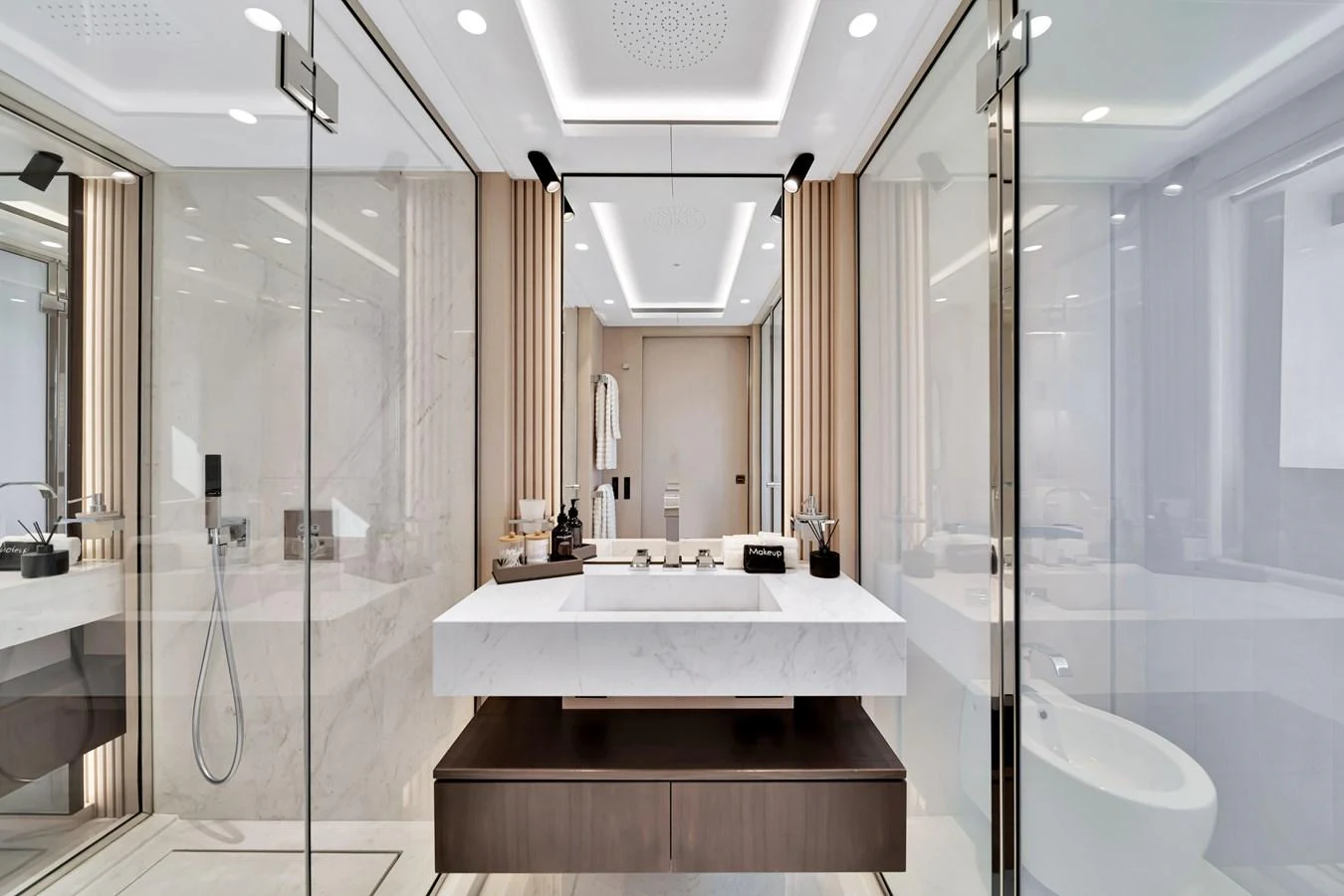 A luxurious and modern bathroom with sleek fixtures and elegant design. aboard BAGLIETTO DOM 133 #5 Yacht for Sale