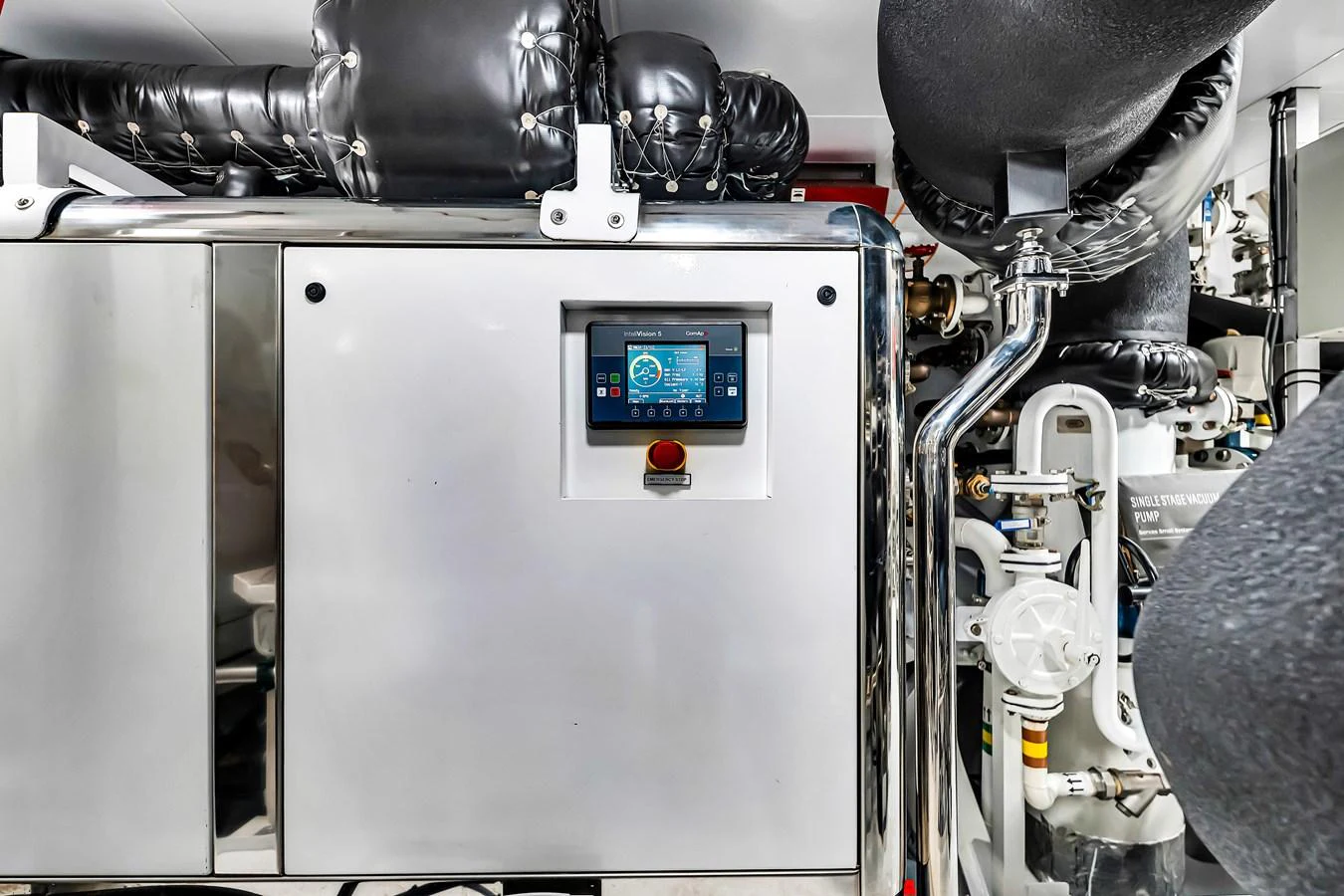 The image showcases the yacht's advanced engine room with modern machinery and control systems. aboard BAGLIETTO DOM 133 #5 Yacht for Sale