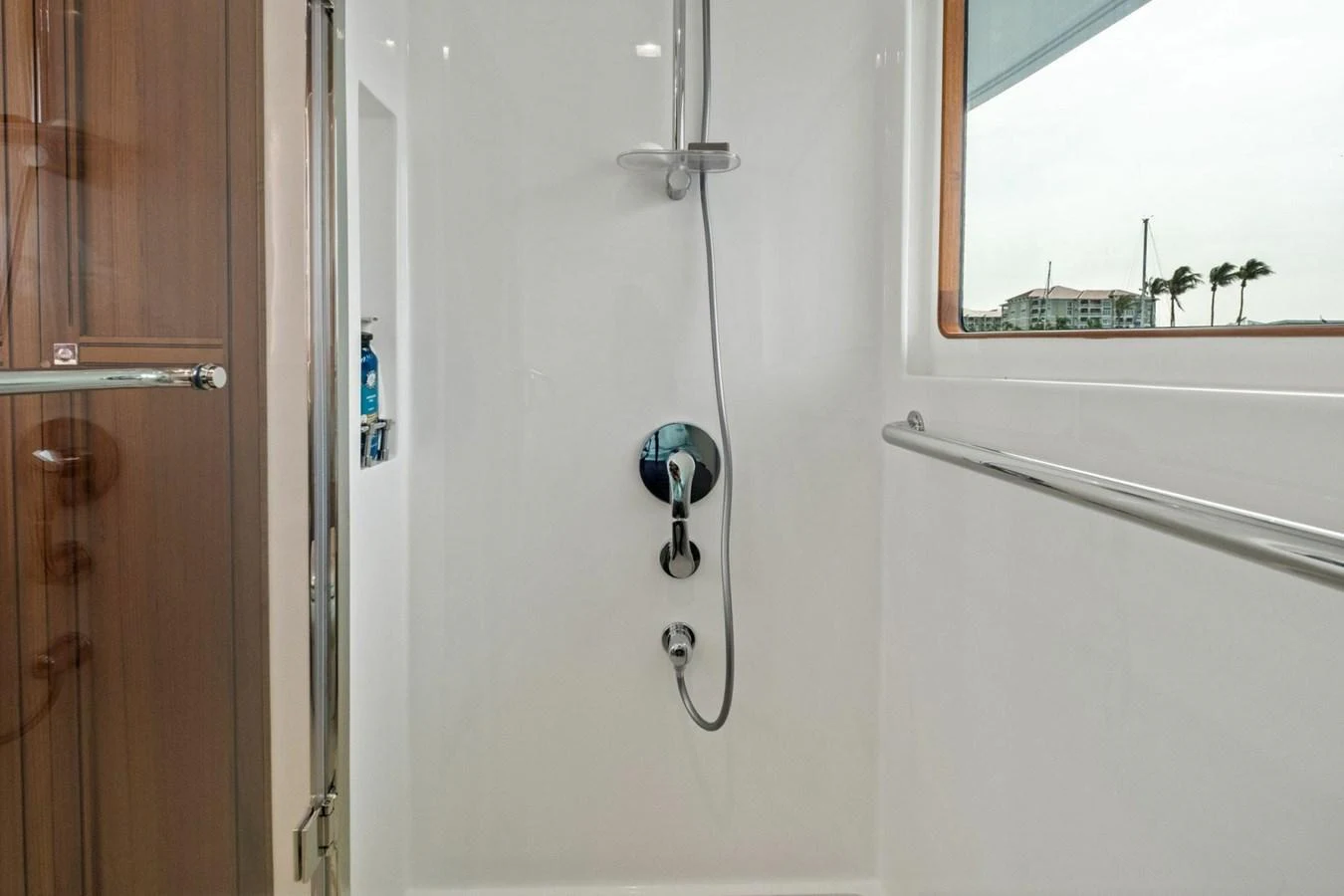 The yacht features a sleek and modern shower area with high-end fixtures. aboard ARTEMIS II Yacht for Sale