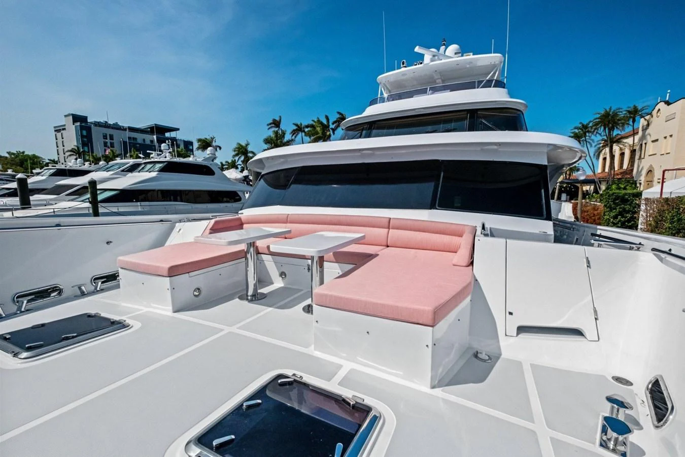 The foredeck features comfortable seating and a table for relaxation and socializing. aboard ARTEMIS II Yacht for Sale