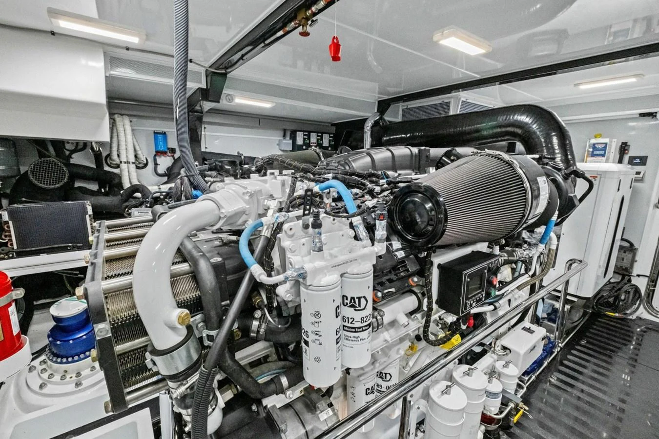 The image showcases the well-maintained engine room of the yacht, highlighting its advanced machinery and clean setup. aboard ARTEMIS II Yacht for Sale