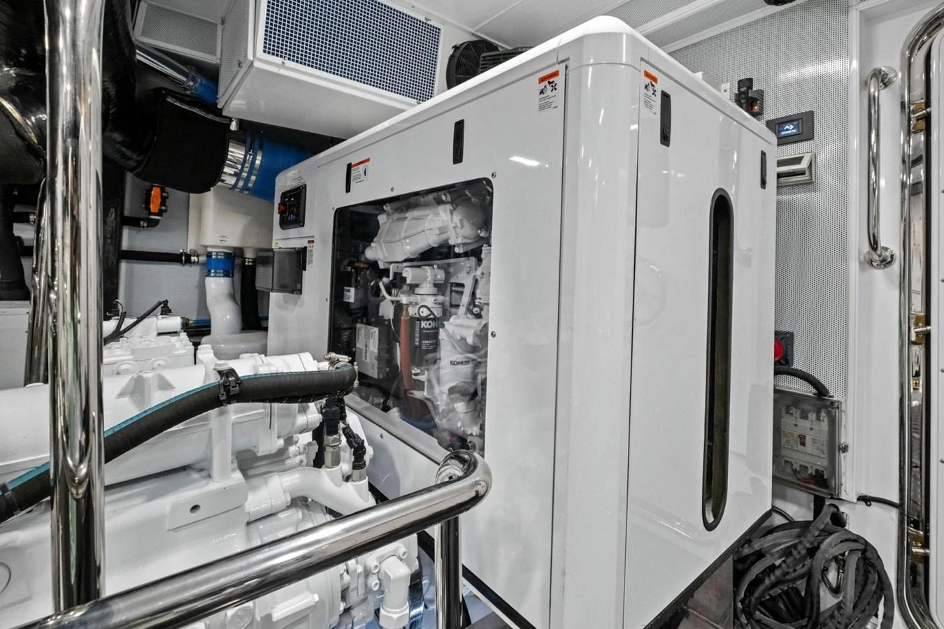 The image showcases the pristine and well-organized engine room of the yacht. aboard ARTEMIS II Yacht for Sale