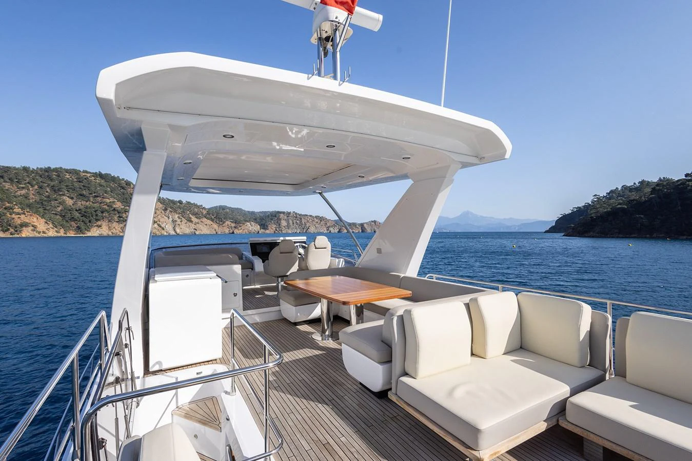 The flybridge offers a spacious and comfortable seating area with stunning views of the surrounding waters. aboard AZ FLY 66 Yacht for Sale