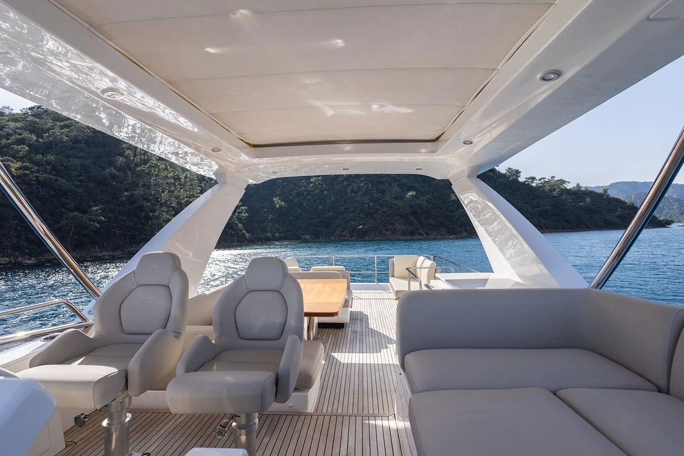 The flybridge offers a spacious and comfortable seating area with stunning views of the surrounding waters. aboard AZ FLY 66 Yacht for Sale