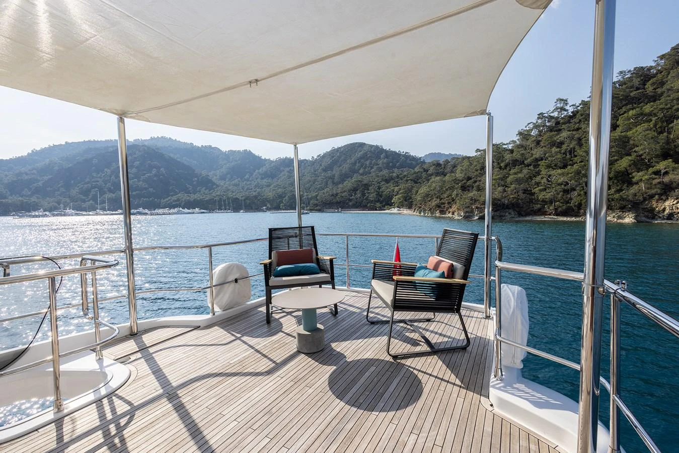 The sundeck offers a serene space with comfortable seating and stunning views. aboard AZ MAGELLANO 66 Yacht for Sale