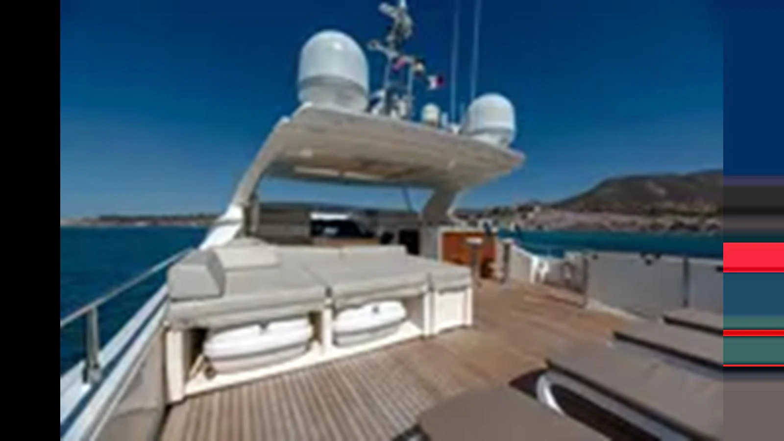 The yacht's aft deck features a spacious lounging area with a stunning view of the sea. aboard 2012 FERRETTI YACHTS CUSTOM LINE 100 Yacht for Sale