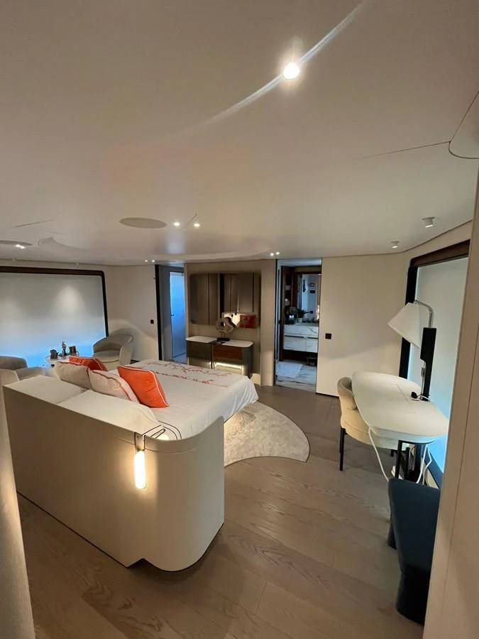 The master stateroom offers a spacious and luxurious retreat with modern furnishings and elegant decor. aboard LUZ DE MAR Yacht for Sale