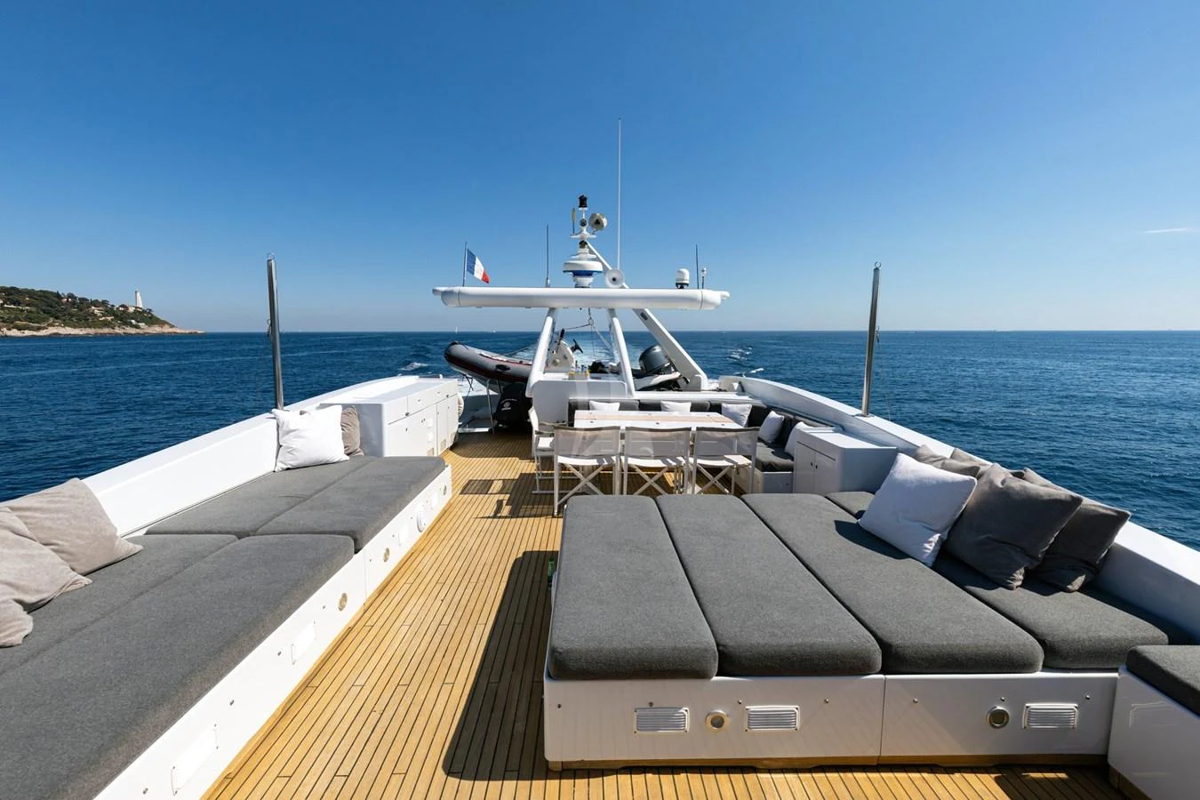 The sundeck offers luxurious lounging with expansive ocean views. aboard TALILA Yacht for Sale