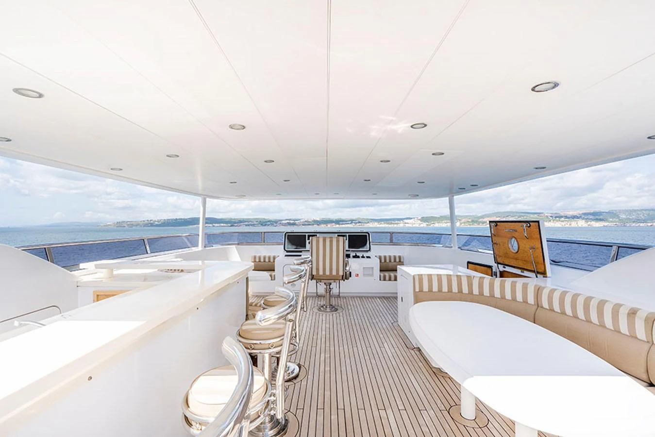 The flybridge offers a spacious and luxurious area with ample seating and a bar, perfect for relaxation and entertainment. aboard BANDIDO Yacht for Sale