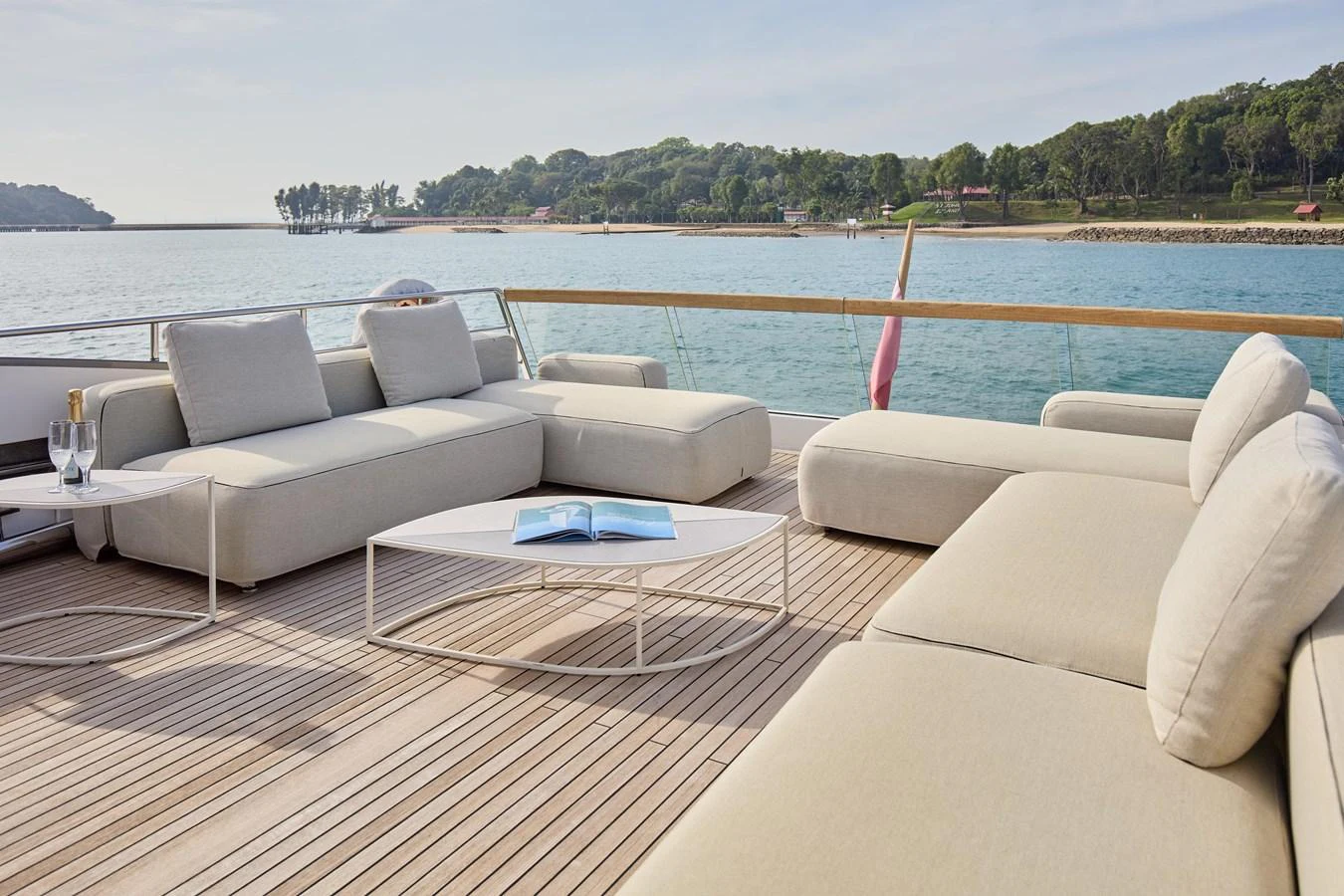 The aft deck features luxurious, comfortable seating with a stunning view of the water. aboard TNT LEISURE Yacht for Sale