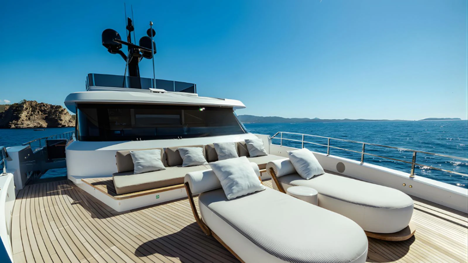 The sundeck offers luxurious lounging with panoramic ocean views. aboard MARCH SUNRISE Yacht for Sale