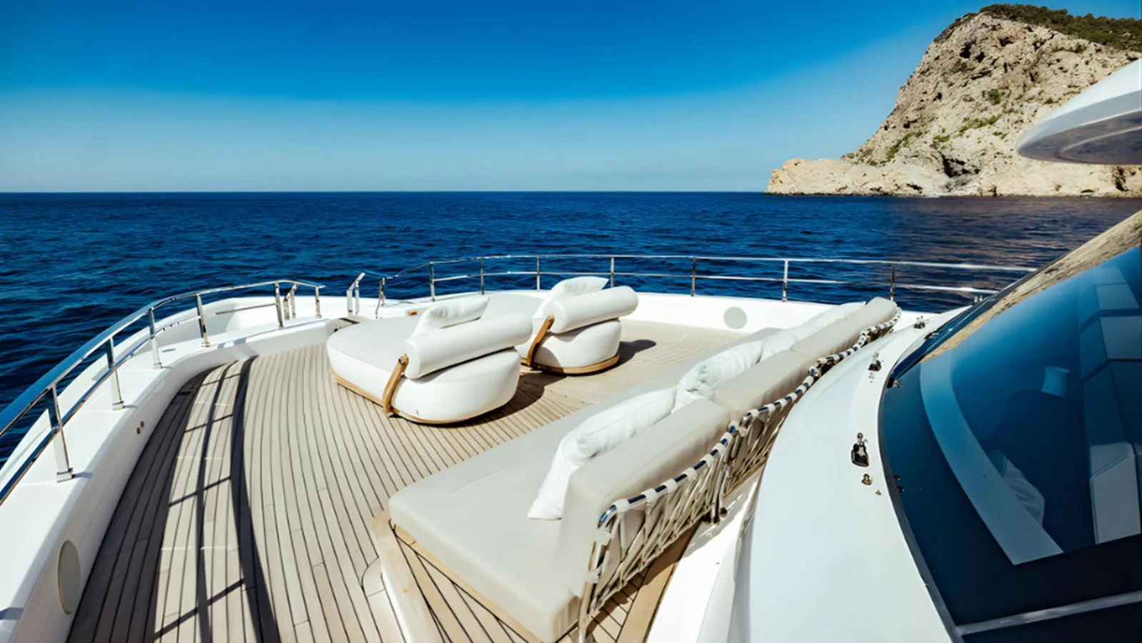 The sundeck offers luxurious lounging with stunning ocean views. aboard MARCH SUNRISE Yacht for Sale
